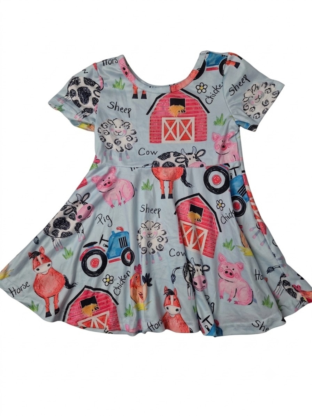 Girls Light Blue Farm Animal Twirl Dress